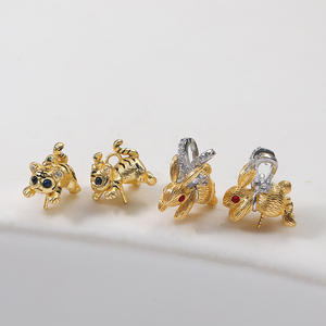 युआनलॉन्ग प्यारा आधा छेद कॉपर 18k सोना प्लेटेड माइक्रो इनडेटेड जिरकॉन पशु और खरगोश पेटेन्ट - Product Image 1