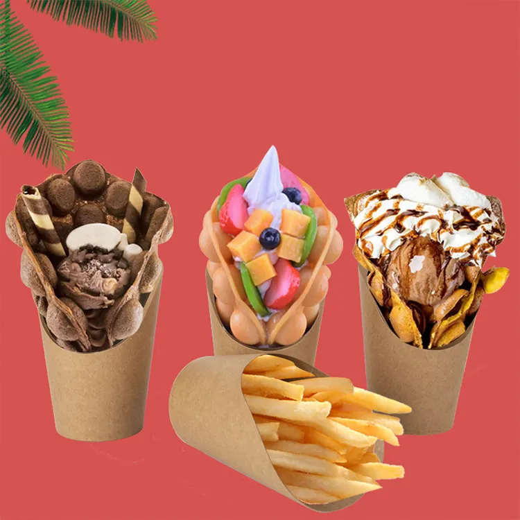 Gobelets en papier gaufré imprimés personnalisés boîte à frites frites gobelet en papier jetable 16oz pour frites françaises