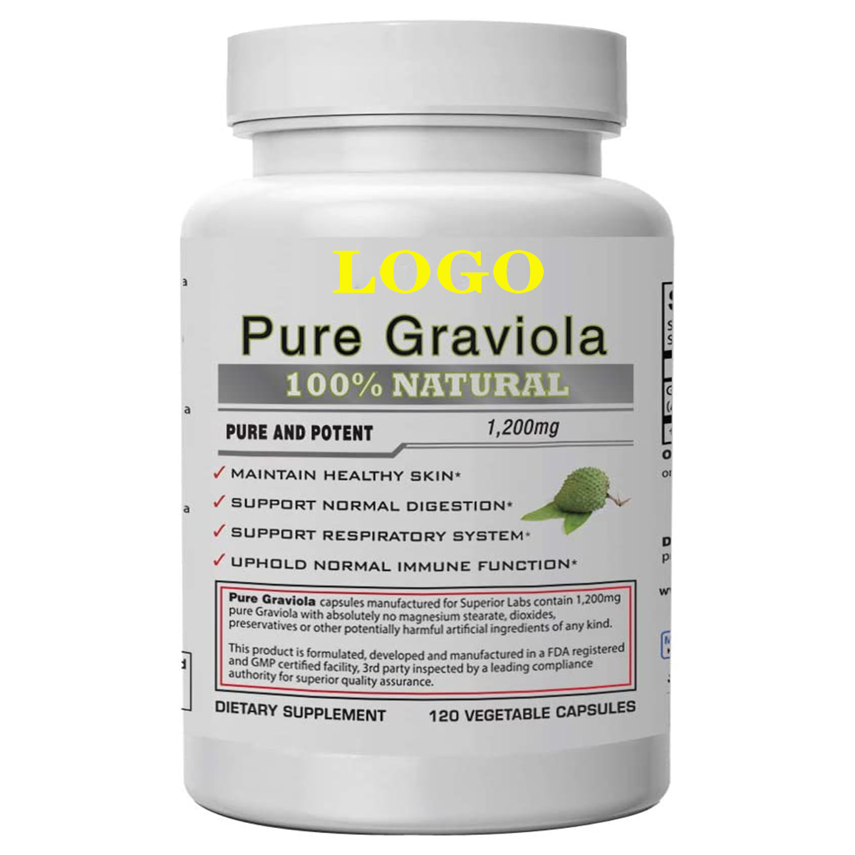 OEM Acetogenins Organic Soursop Graviola Leaves Capsules Kapsü 1200mg for FREE RADICAL SCAVENGER Digestion Respiratory Cell