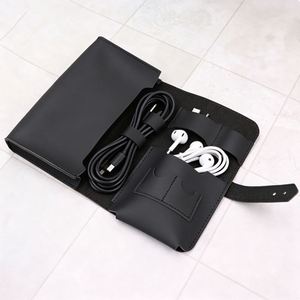 Estuche enrollable de piel sintética vintage para organizador electrónico, cargadores, adaptadores, auriculares y cables USB - Product Image 1