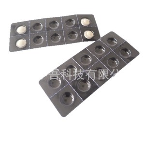 10 round tablets (10mm diameter) in aluminum-<b>plastic</b> blister pack; <b>transparent</b> pharmaceutical tablet blister packaging. - Product Image 1