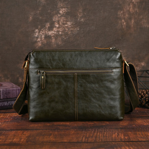 Men's Dark Green Genuine Leather Shoulder <b>Bag</b> Large Capacity Crossbody Casual Laptop Business <b>Bag</b> - Product Image 4