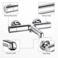 Robinet de douche thermostatique mural à double poignée en laiton chromé, mitigeur de bain anti-brûlure, vente en gros, fourniture d'usine OEM