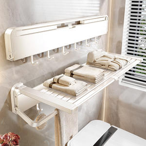 ชั้นวางผ้าเช็ดตัวในห้องน้ำ 50X30 ซม. ติดผนังแบบยืดหดได้พร้อมตะขอ ชั้นวางของทนทานสำหรับอพาร์ทเมนต์ขนาดเล็ก - Product Image 3