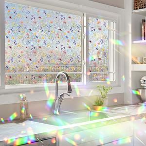Autocollant électrostatique givré <span class=keywords><strong>occultant</strong></span> pour <span class=keywords><strong>fenêtre</strong></span> de salle de bain, motif fleurs tropicales colorées, pour vitres transfrontalières - Product Image 4