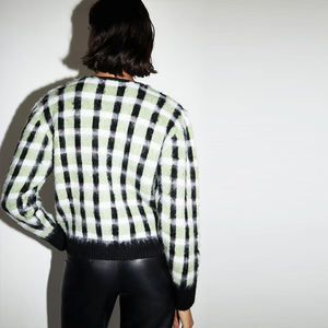 <span class=keywords><strong>Pull</strong></span> à motif à carreaux Vintage <span class=keywords><strong>dessin</strong></span> cardigan femme sans bouton de cravate col blanc porter - Product Image 6