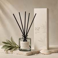 Diffuseur à roseaux carré 100 ml Marque Blanche, Kit Complet avec Huile Parfumée Bergamote Cèdre, Bouteille Personnalisée, Logo et Boîte pour Détaillants