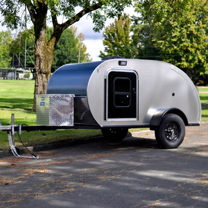 Caravane de voyage moderne en aluminium, forme de larme, pour 2 personnes, mini-caravane grise, légère, pliable, avec cuisine coulissante - Product Image 6