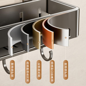 Estante de Baño con Succión, Doble Capa, 50x30cm, Rectangular, Color Gris Metálico, Organizador de Pared con Ganchos para Artículos de Aseo - Product Image 4