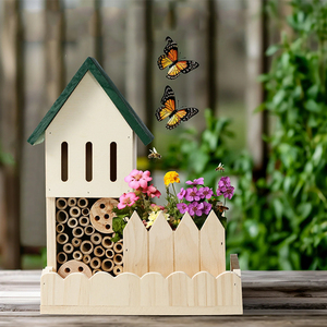 Hölzerner Bienenstock mit Blumentopf Benutzer definiertes Holz insekt Hotel Bee <span class=keywords><strong>House</strong></span> & <span class=keywords><strong>Butterfly</strong></span> Habitat Shelter - Product Image 3
