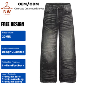<span class=keywords><strong>Jeans</strong></span> Baggy Neri Lavaggio Scuro Stile Punk Retrò da <span class=keywords><strong>Uomo</strong></span>, Casual, a <span class=keywords><strong>Vita</strong></span> Media, Gamba Larga, con Patch e Effetto Usurato, in Denim 100% Cotone - Product Image 1
