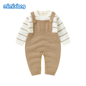 Mimixiong Oeko-TEX Abbigliamento Invernale per Neonati alla Moda con Righe, Tutine Calde a Maniche Lunghe in Maglia - Product Image 1