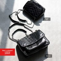 Sac bandoulière pour femme en cuir véritable avec doublure, finition vintage huilée et cirée, sac à chaîne