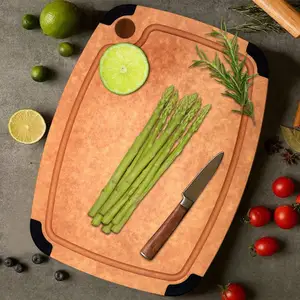 None Slip 100% Natural Wood Fiber Cutting Board with Groove and Silicone Corners for Kitchen