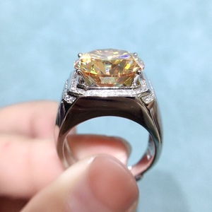 <strong>Silver</strong> 925 Original 10 Carat Brilliant Cut Diamond Test Past Shiny Yellow Moissanite Wedding <strong>Ring</strong> for <strong>Men</strong> Real Gemstone Jewelry - Product Image 2