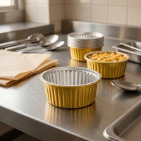 Barquette ronde en aluminium doré de qualité alimentaire, jetable, pour la cuisson et la livraison à emporter