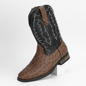 Bottes d'hiver pour hommes, bottes de cowboy western, bottes <span class=keywords><strong>Chelsea</strong></span> mi-hautes brodées pour hommes avec couvre-talons - Product Image 2