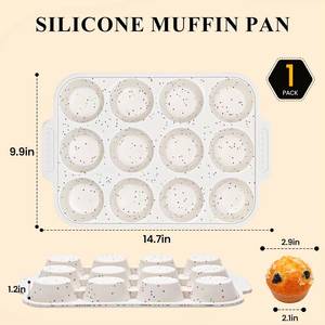 MUYULINS Factory Beige 12-Cup LFGB Non-Stick BPA Free Metal Reinforced Frame <b>Silicone</b> Cupcake Pan Muffin Tray <b>Baking</b> Mold - Product Image 6