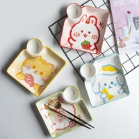 Cartoon Kinderen Keramische Divider Diner Plaat Baby Aanvullende Voedsel Mooie Handgeschilderde Fruit Huishouden Sushi Plaat