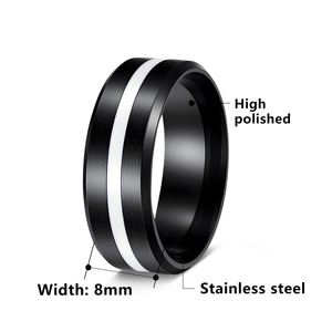 Anillo De Acero Inoxidable 8mm Wide <b>Black</b> Stainless Steel <b>Men's</b> <b>Ring</b> Red Groove Beveled Edge <b>Black</b> Tungsten Wedding <b>Rings</b> - Product Image 5