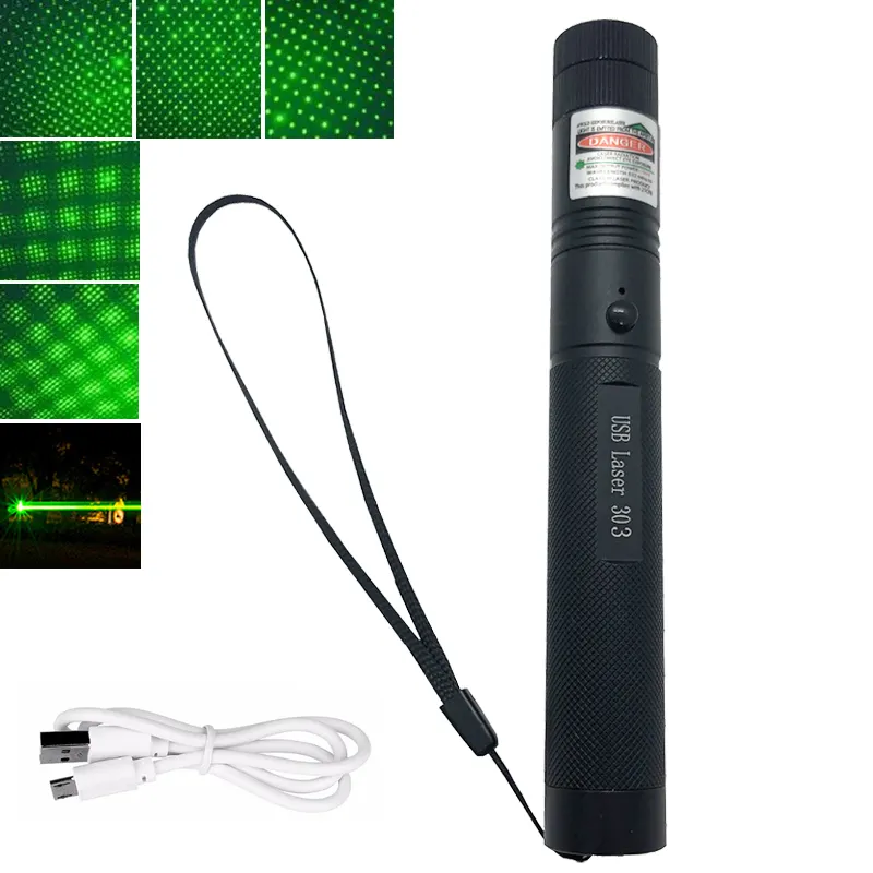 USB 303ตัวชี้เลเซอร์ดาวแบบชาร์จไฟพลังงานสูงสีเขียวแสงเลเซอร์ Cat ปากกาตัวชี้