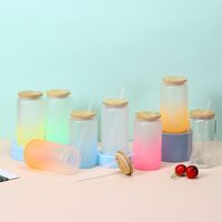 Nouvelle tasse en verre borosilicate 16oz haut de gamme, couleur dégradée, sublimation, avec couvercle hermétique anti-fuite pour l'extérieur