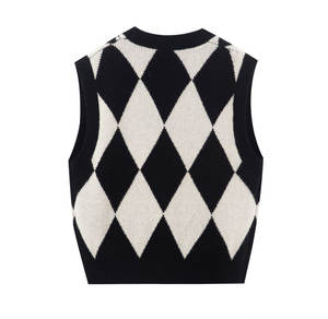 Design Fashion Vintage Flower Pin <strong>Argyle</strong> Knit Cashmere <strong>Sweater</strong> <strong>Vest</strong> - Product Image 2