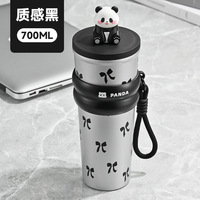 Meilleures ventes Nouveauté 2024 : Gobelet isotherme Cherry Panda avec bouchon anti-poussière et cordon de maintien, pour voiture, esthétique, grande capacité, avec paille