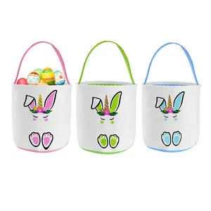 चलनेवाली 4 रंग प्यारा मुद्रण ईस्टर भंडारण बैग चमक एकल सींग ईस्टर कैंडी बच्चों के लिए कैनवास ईस्टर अंडे टोकरी सजावट