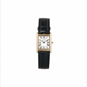 Montre classique carrée large GBHW, or noir, montre-bracelet à quartz avec boîtier en acier inoxydable, bracelet en cuir, style luxueux - Product Image 1