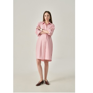 Vestidos Casuales de Verano de Algodón Tejido Minimalistas con Cuello Vuelto y Manga Regular, Transpirables, de Cintura Holgada, con Logo Frontal, Estilo Vietnamita - Product Image 1