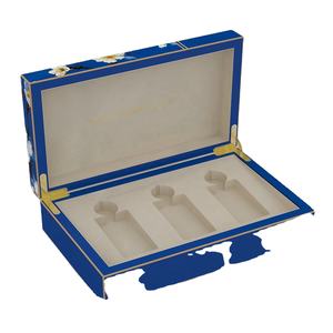 Caja de regalo de Perfume de madera azul hecha a mano, 3 botellas embaladas con logotipo personalizado, fábrica al por mayor para almacenamiento de Perfume, cajas de joyería de exhibición - Product Image 1