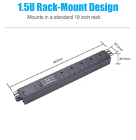 PDU de 19 Pulgadas para Montaje en Rack, Tipo UK, Unidad de Distribución de Energía con Protección Contra Sobretensiones de 5 Vías, Regleta de Alimentación de 6A para Rack, para Centro de Datos y Sala de Servidores