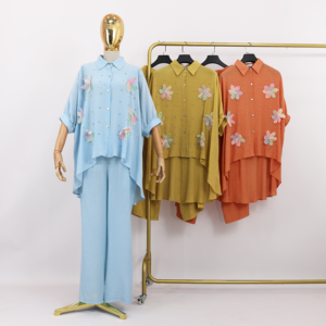 Costume deux pièces en viscose plissé pour femmes, couleur unie, <span class=keywords><strong>tenue</strong></span> <span class=keywords><strong>de</strong></span> bureau, adapté aux femmes musulmanes ordinaires, costume à boutons avec pantalon - Product Image 5
