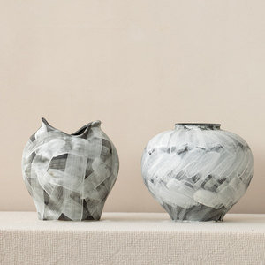 <span class=keywords><strong>Vase</strong></span> en céramique rétro à motif blanc en <span class=keywords><strong>aquarelle</strong></span>, <span class=keywords><strong>vase</strong></span> décoratif <span class=keywords><strong>de</strong></span> luxe <span class=keywords><strong>de</strong></span> forme ronde, <span class=keywords><strong>vase</strong></span> à <span class=keywords><strong>fleurs</strong></span> en céramique circulaire, ornement <span class=keywords><strong>de</strong></span> décoration intérieure - Product Image 2