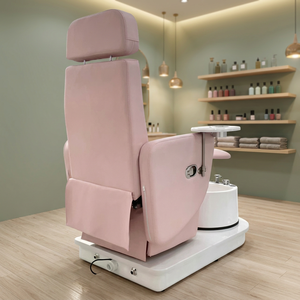 Fauteuil de pédicure inclinable rose avec baignoire sans tuyauterie et massage chauffant pour salon de manucure - Product Image 4