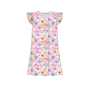 GSD3895 Vestido infantil personalizado de boutique para niña, azul a cuadros con estampado de vaca, venta al por mayor, vestido para niña pequeña con mangas voladas - Product Image 2