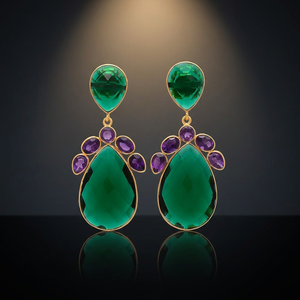Boucles d'oreilles pendantes en argent faites à la main avec pierres précieuses, plaquées or, style ethnique, pour fiançailles, fête, mode bohème - Product Image 3
