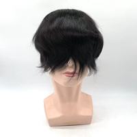 AU Venta al por mayor de fábrica Envío rápido Negro Recto Sistema de cabello real Reemplazo Parche Hombre Peluca Base de seda M-Lace Toupee para hombres