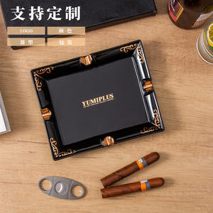 Cenicero Cuadrado de Cerámica Yumiplus, Decoración Negra y Dorada para Cigarros, Uso Doméstico, Regalo Empresarial, Logotipo Personalizable - Product Image 1