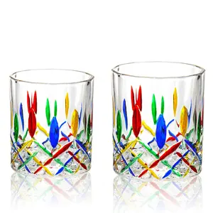 N14/21 wholesale old fashioned whiskey glass rainbow murano color wine glass tumbler
