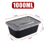 Boîte alimentaire jetable rectangulaire transparente de 1000 ml avec couvercle, en plastique PP, compatible micro-ondes, pour le déjeuner – Vente chaude