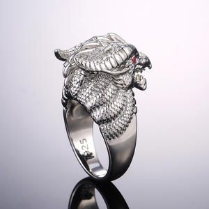 Bague Tête de Dragon F340 en Argent Sterling 925, Bijou de Mode Masculin avec Œil en Zircon Cubique Rouge, Cadeau pour Lui - Product Image 2