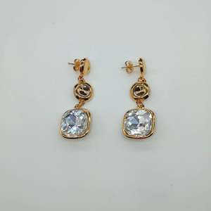 Pendientes de Cristal con Baño de Oro, Acero Inoxidable 316L, Colgante Cuadrado, Joyería - Product Image 1