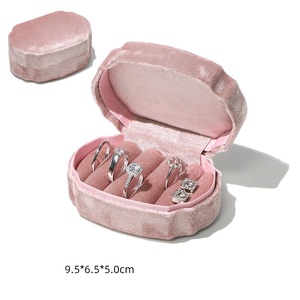 Velvet Rectangle Simple Travel <b>Ring</b> Box Custom Logo Portable Mini Jewelry Organizer <b>Storage</b> Case for <b>Rings</b> - Product Image 1