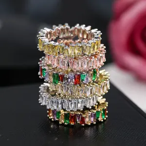 2024 New Summer Fashion Jewelry Set with Aaa Zircon CZ Crystal Colorful Rainbow Ring for Men And Women