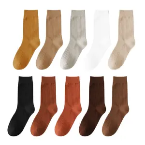Bunching גרביים הסיטונאי סתיו וחורף צבע רטרו צבע אחיד אורך אמצע עגל גרביים