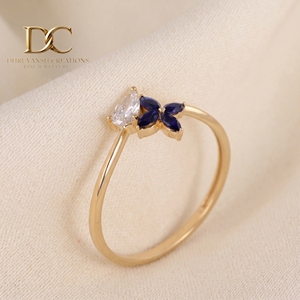 Bague en or massif 14 carats de luxe avec diamant de laboratoire et saphir bleu royal pour les bijoux de mariage et de soirée pour femmes - Product Image 4