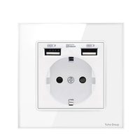 Interrupteur mural français standard 86 à 2 boutons, en verre et acier inoxydable brossé gris, avec panneau tactile, 16A Type C