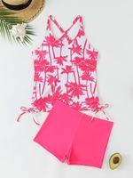 Nuevo Bikini Sexy con Estampado de Palmeras, Cuello Halter, Corte Alto, Arrugado, Conjunto de 2 Piezas, Traje de Baño para Mujer, Personalizado